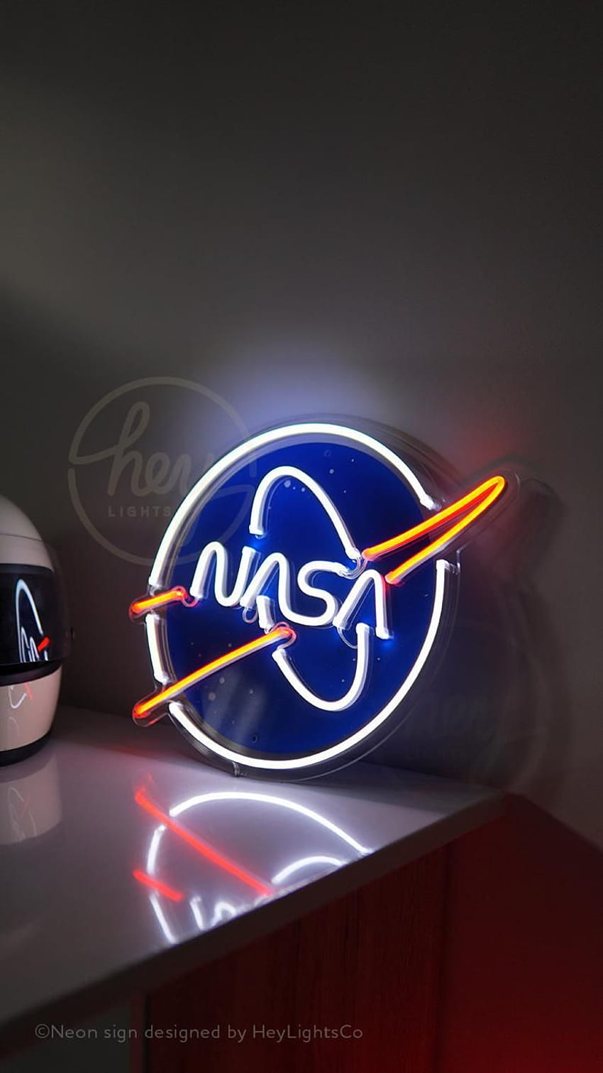 Кръгла табела НАСА, ръчно изработена LED неонова табела. Невероятен уникален подарък. Неонови надписи, НАСА, НАСА, Неонов космос HD тапет за телефон