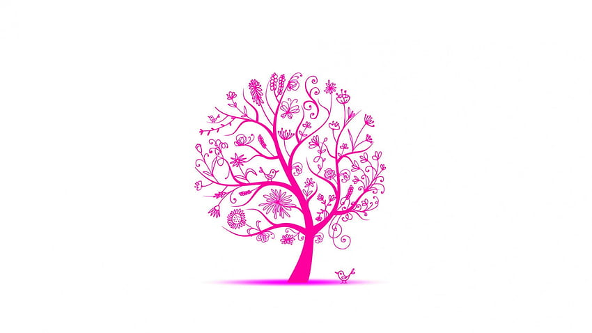 Rosa Baum mit Vögeln, Rosa, Vögel, Kunst, Blumen, Baum HD-Hintergrundbild