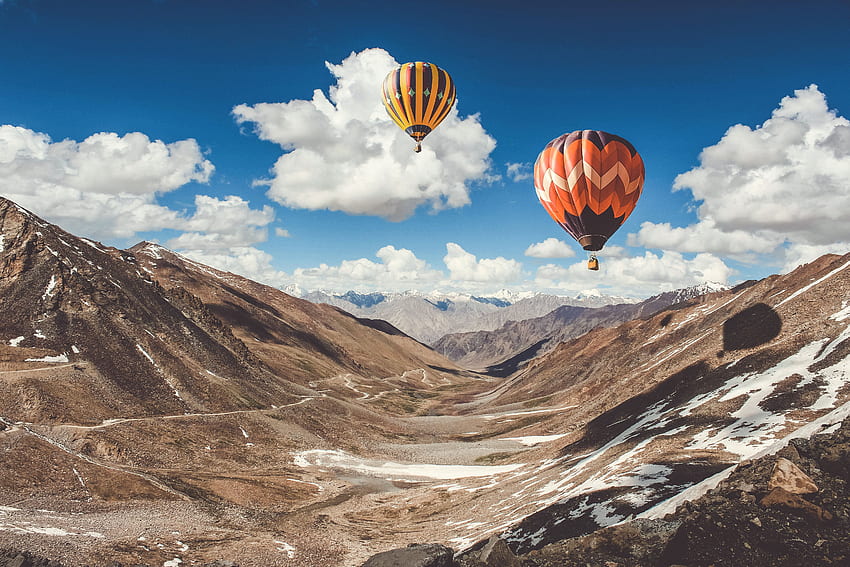 Nature, Sky, Mountains, Clouds, Balloons HD wallpaper