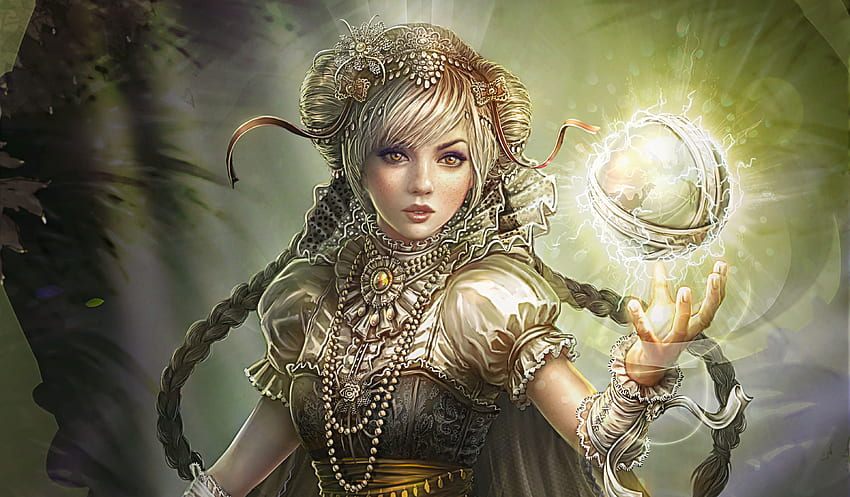 Magical Orb, orb, art, girl, beautiful, woman, digital, fantasy, pretty, female HD wallpaper