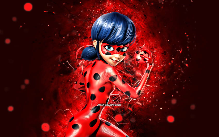 Ladybug, , red neon lights, Miraculous Tales of Ladybug, creative, Miraculous Ladybug, artwork, Ladybug HD wallpaper