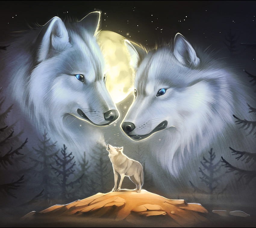 Schöne Wölfe, wild, Wolf, Mond, Heulen HD-Hintergrundbild
