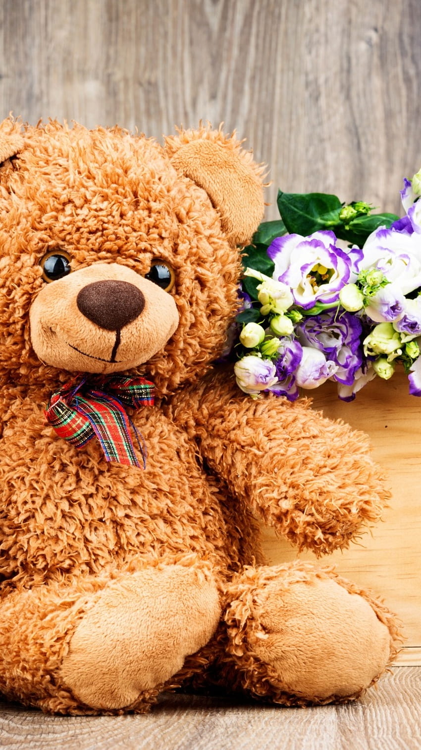 Beautiful Teddy Bear, Beautiful, Flowers Background HD phone wallpaper