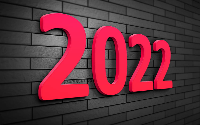 2022 różowe cyfry 3D, szary mur z cegły, koncepcje biznesowe 2022, szczęśliwego nowego roku 2022, kreatywny, nowy rok 2022, cyfry roku 2022, 2022 na szarym tle, koncepcje 2022 Tapeta HD