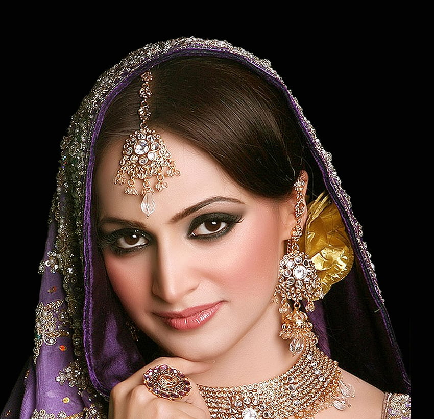 Bella donna, gioielli, modella, indiana, sposa, trucco Sfondo HD