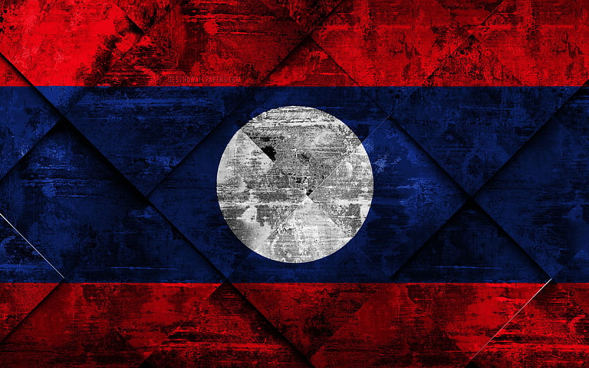 Flag of Laos, , grunge art, rhombus grunge texture, Laos flag, Asia, national symbols, Laos, creative art for with resolution . High Quality HD wallpaper