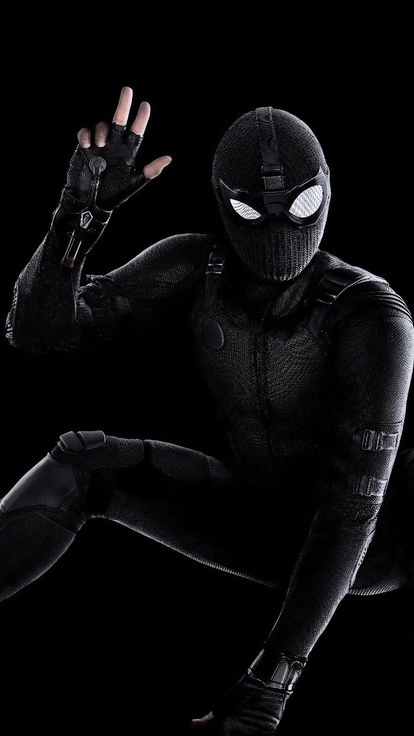 Spider Man: Far From Home, Black Suit, Stealth Suit, Spiderman Costume HD phone wallpaper