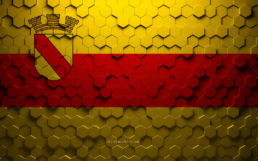 Знаме на Баден Баден, изкуство с пчелна пита, знаме с шестоъгълници на Баден Баден, Баден Баден, 3d изкуство с шестоъгълници, знаме на Баден Баден HD тапет
