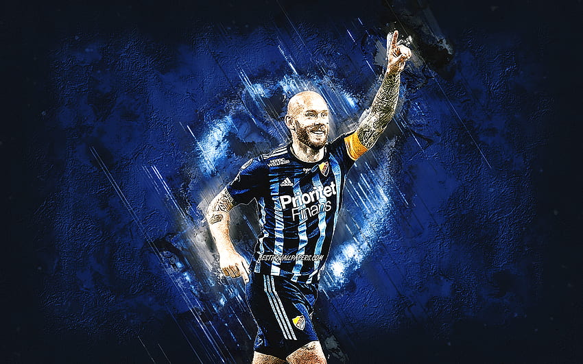 Magnus Eriksson, Djurgardens IF, Swedish footballer, blue stone background, football, Sweden HD wallpaper