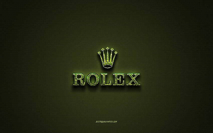 โลโก้ Rolex, โลโก้สร้างสรรค์สีเขียว, โลโก้ศิลปะดอกไม้, สัญลักษณ์ Rolex, พื้นผิวคาร์บอนไฟเบอร์สีเขียว, Rolex, ศิลปะสร้างสรรค์ วอลล์เปเปอร์ HD