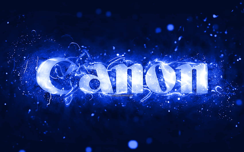 Canon dark blue logo, , dark blue neon lights, creative, dark blue abstract background, Canon logo, brands, Canon HD wallpaper