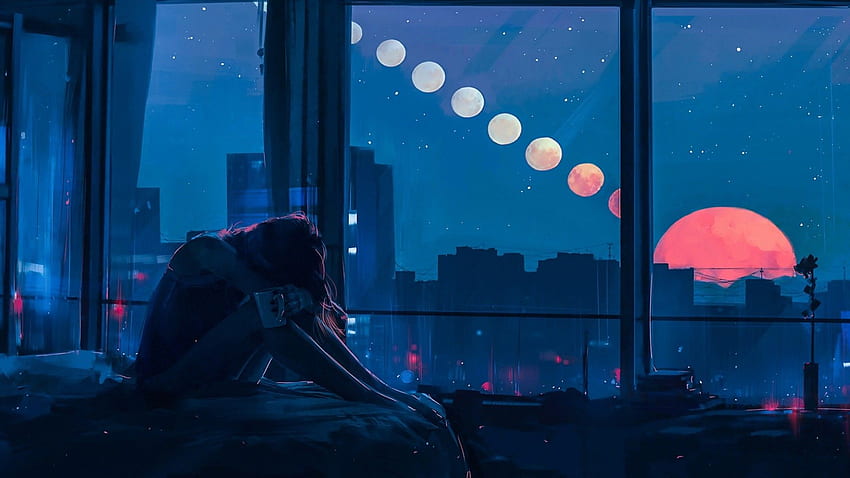 Lofi Noc, LoFi Smutek Tapeta HD