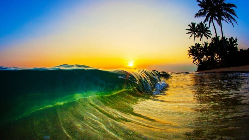 Beach waves, Eau, En gros plan, Coucher de soleil, Océan Fond d'écran HD