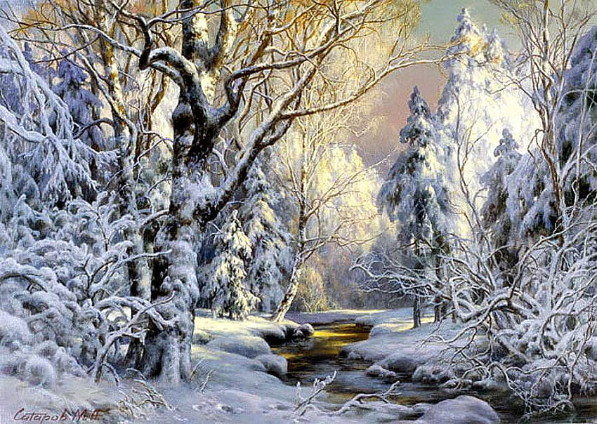 M. Satarov. Ayaz ve güneş, kış, , sanat, kar, m satarov, buz HD duvar kağıdı