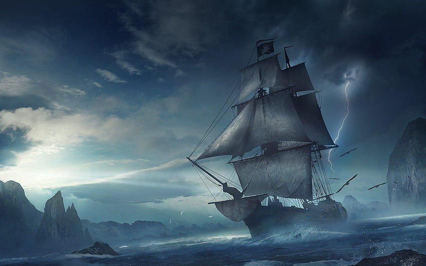 Navio pirata e plano de fundo, navio piratas do Caribe papel de parede HD