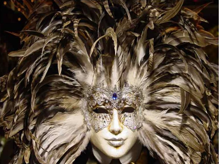 Ms Mask, blue, jewel, feathers, mardi gras HD wallpaper