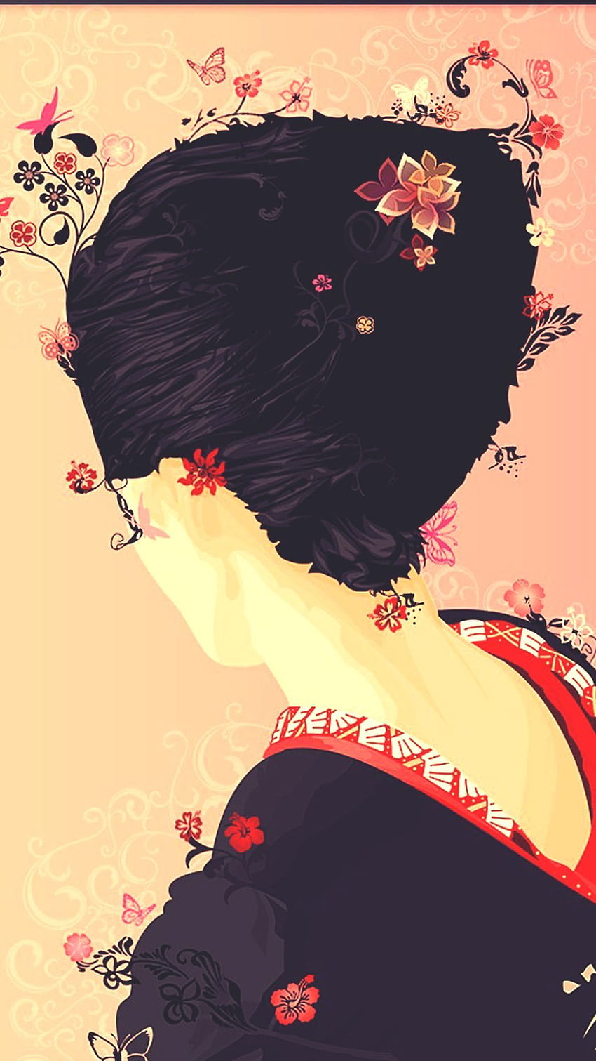 Japanese Geisha Illustration Cherry Blossom Android, Japanese Geisha Watercolor HD phone wallpaper