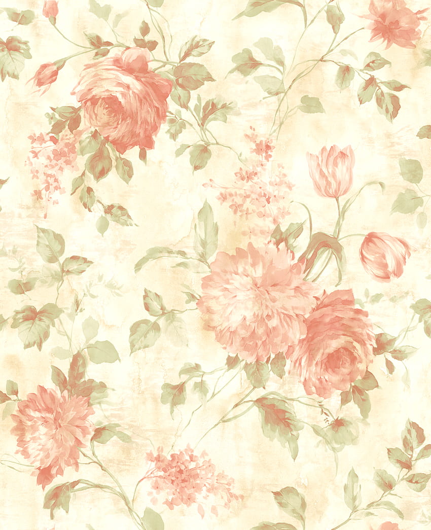 Floral Pink Cream Peach Green Victorian Style Vintage Look Chinoiserie online HD phone wallpaper
