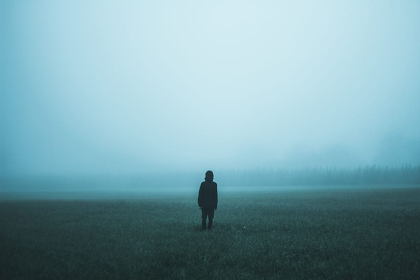 Natura, mgła, pole, człowiek, osoba, samotność Tapeta HD