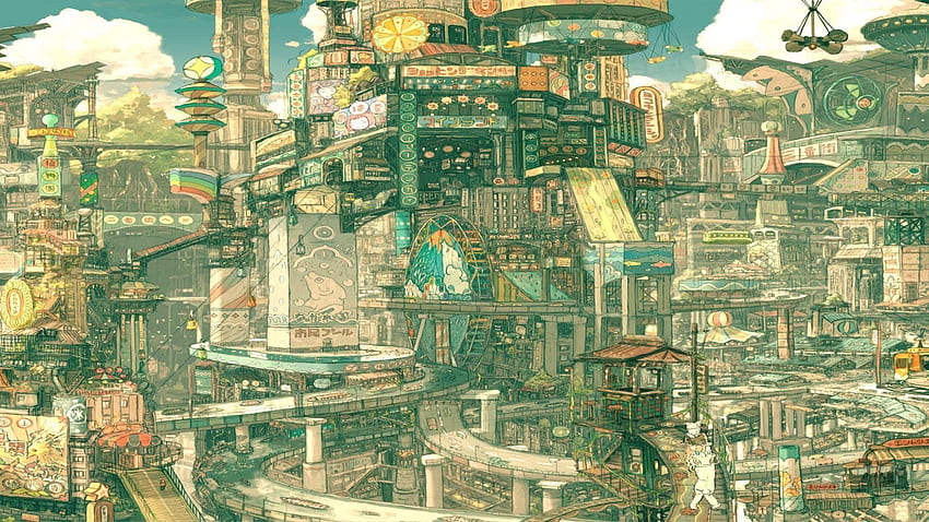 Anime City, Solarpunk HD wallpaper