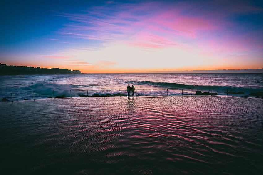 Nature, Sunset, Sea, Couple, Pair, Surf HD wallpaper