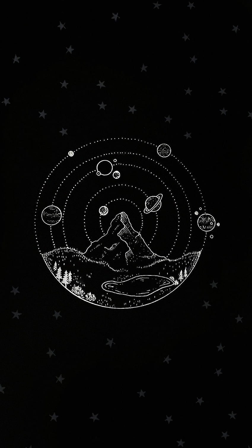 Ilustracja, Czcionka, Okrąg, Czarno-biały, Obiekt astronomiczny Iphone W. IPhone Stars, Czarno-biały Iphone, IPhone Ilustracja Tapeta na telefon HD