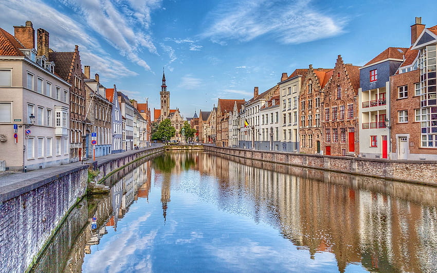 Belgium, Bruges, street, houses, river, city HD wallpaper | Pxfuel
