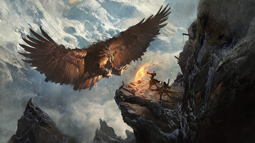 Attack, wings, bird, eagle, art, man, pasare, fight, fantasy, game HD wallpaper