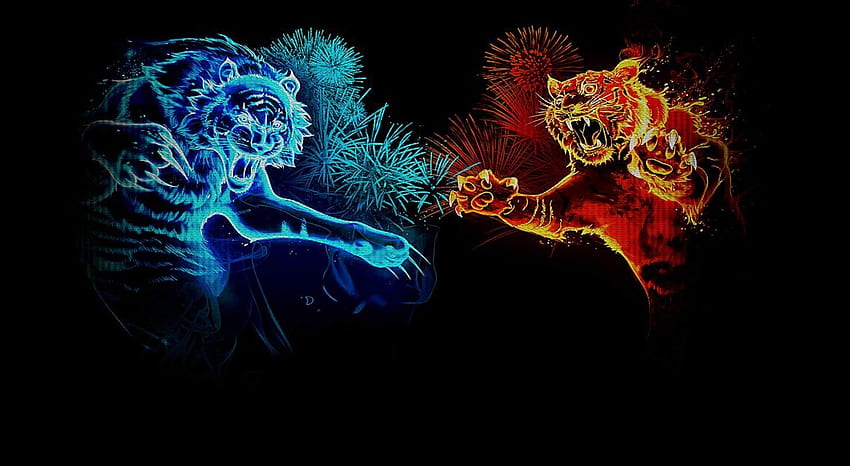 抽象的なデジタル抽象的な火虎の背景 []、モバイル & タブレット用。 抽象的な虎を探索します。 タイガー、ブルーアップル、クールタイガー 高画質の壁紙