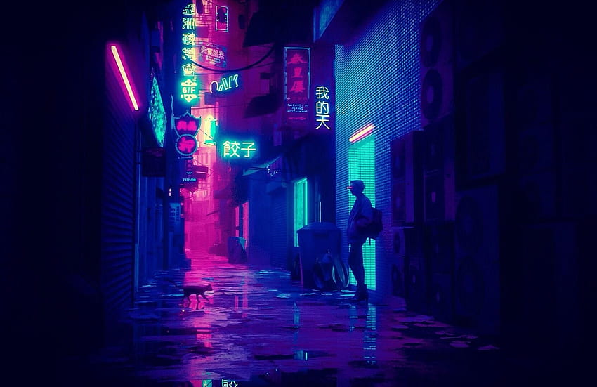 Some cyberpunk neon alley I made in Blender3D. Cyberpunk, Neon HD wallpaper