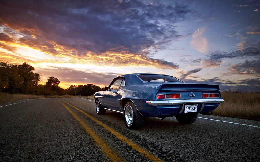 Chevrolet, Camaro, Ss, Evening, Asphalt, Road, Oldtimer, Vintage • For You, Camaro 노트북 HD 월페이퍼