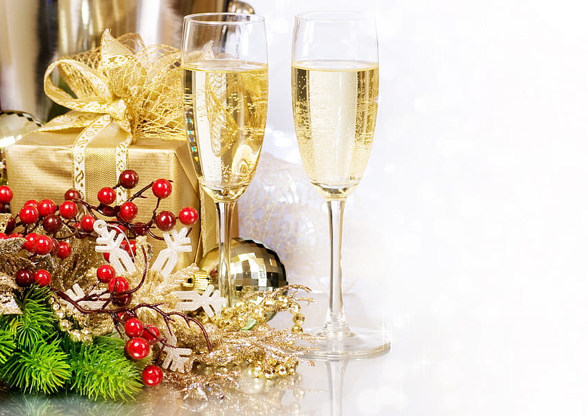 Szczęśliwego Nowego Roku, święta, szampan, wesołych świąt, kulki, boże narodzenie, boże narodzenie, magiczne święta, nowy rok, bombki Tapeta HD