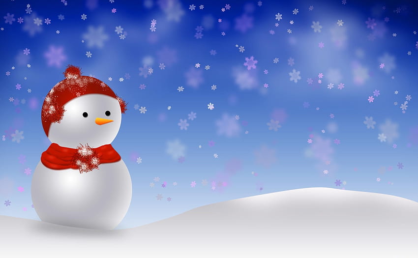Празници, сняг, снежинки, снежен човек, снежна преспа HD тапет