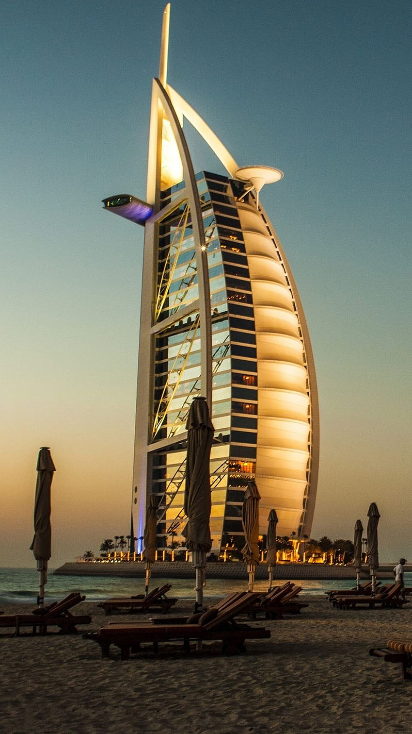 dubai, burj al arab, palmiye ağaçları, Dubai Sahili HD telefon duvar kağıdı