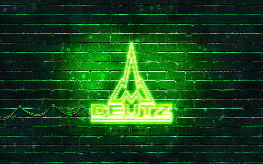 Deutz-Fahr türkisgrünes ise-Logo, , grüne Ziegelwand, Deutz-Fahr-Logo, Marken, Deutz-Fahr-Neon-Logo, Deutz-Fahr HD-Hintergrundbild