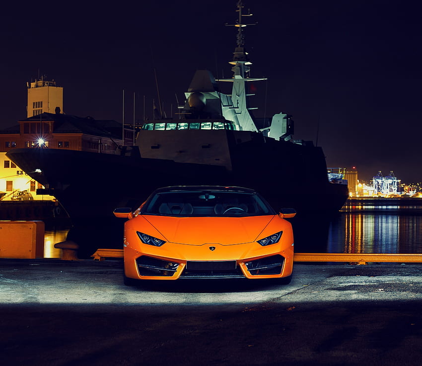 Front, orange, sports car, Lamborghini Huracan HD wallpaper