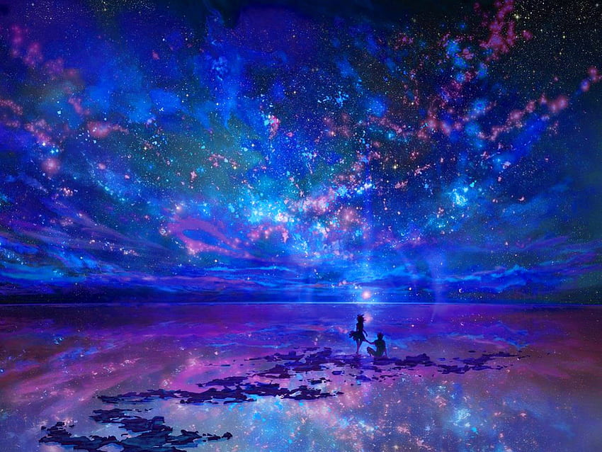 Ozean, Sterne, Himmel und du, Fantasie, Mann, Liebe, Landschaft, Glück, Frau HD-Hintergrundbild