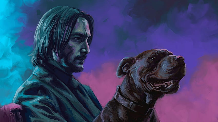 John Wick com arte de cachorro, filmes papel de parede HD