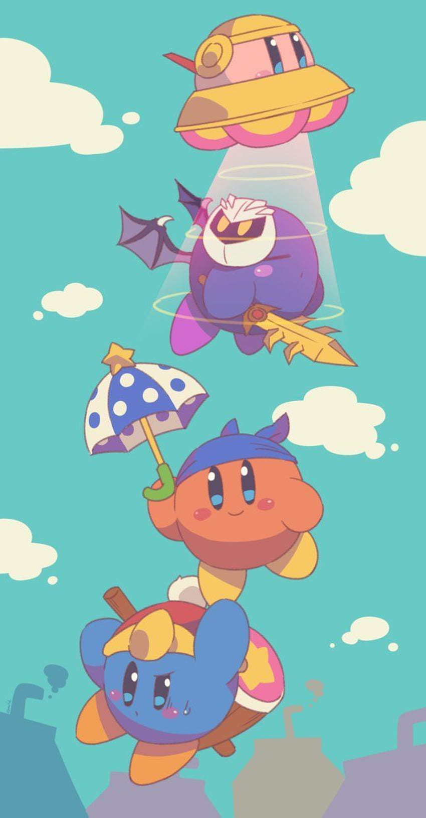 ทีมคลาสสิก: Kirby, Meta Knight, Waddle Dee และ King Dedede เป็น Kirbys!! ตัวละครเคอร์บี้ มีมเคอร์บี้ เคอร์บี้ น่ารัก Waddle Dee วอลล์เปเปอร์โทรศัพท์ HD