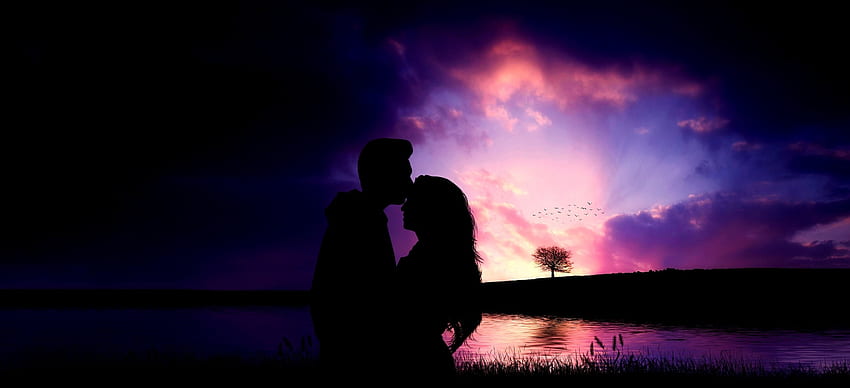 Love, hug, couple, silhouette HD wallpaper
