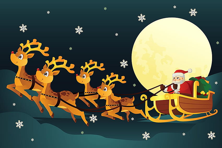 Deer New year Sled Snowflakes Santa Claus Holidays Vector HD wallpaper