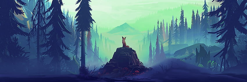 Fox, Flat Landscape, Forest, Trees, Nature, 1920x640 HD wallpaper