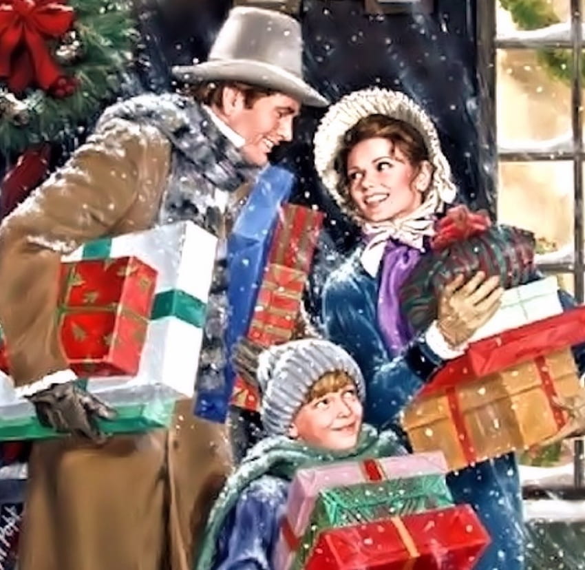 Vintage Family, Vintage, Painting, Christmas, Family HD wallpaper