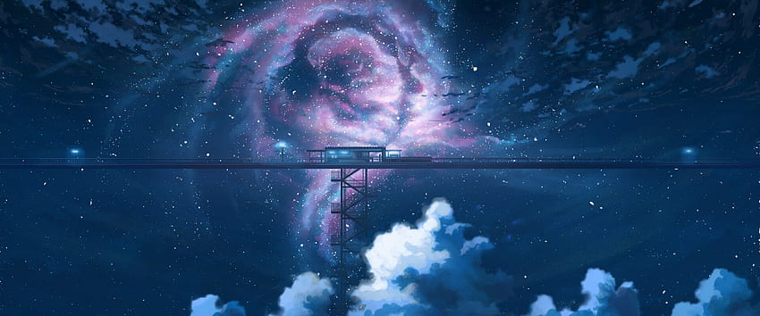 Anime Night Sky Stars Clouds Paisaje, 3840X1600 Espacio fondo de pantalla