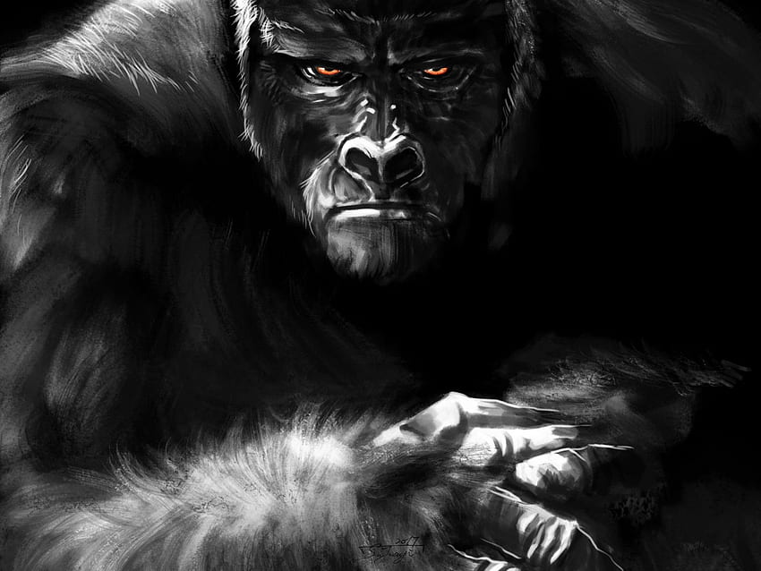 Dunkel, Kong, Affe, Gorilla, Kunst, Kong: Skull Island, , , Hintergrund, Laeq7n, Gorilla Art HD-Hintergrundbild