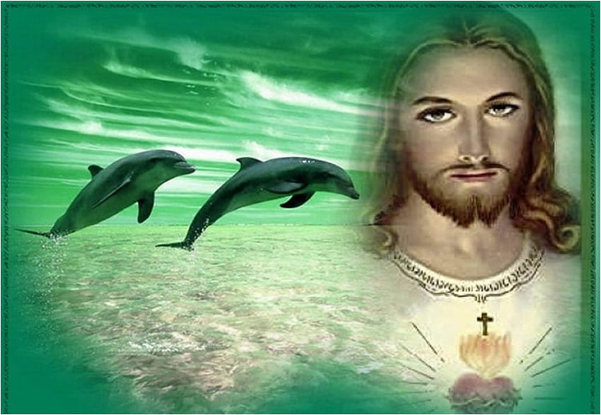Исус, море, бог, зелено, Христос, делфин, религия, християнство HD тапет