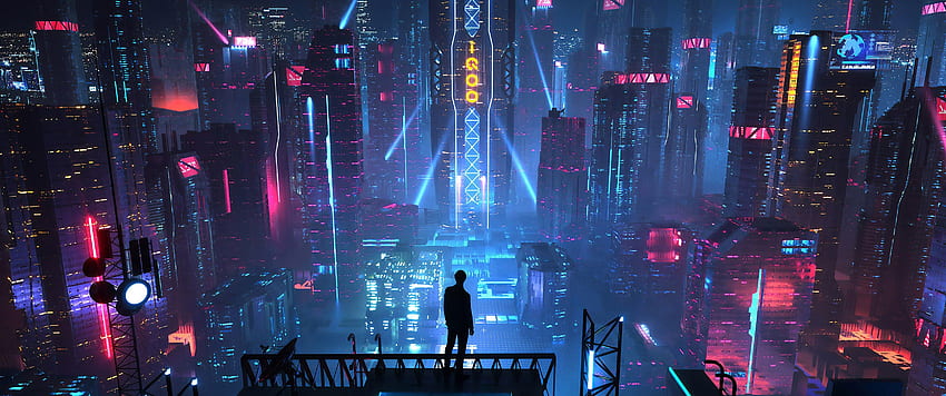 Sci Fi Miasto Budynki Noc Pejzaż miejski, Science fiction Tapeta HD