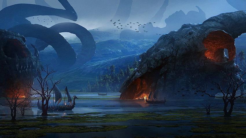 Dragon's Lair, Viking Landscape HD wallpaper | Pxfuel