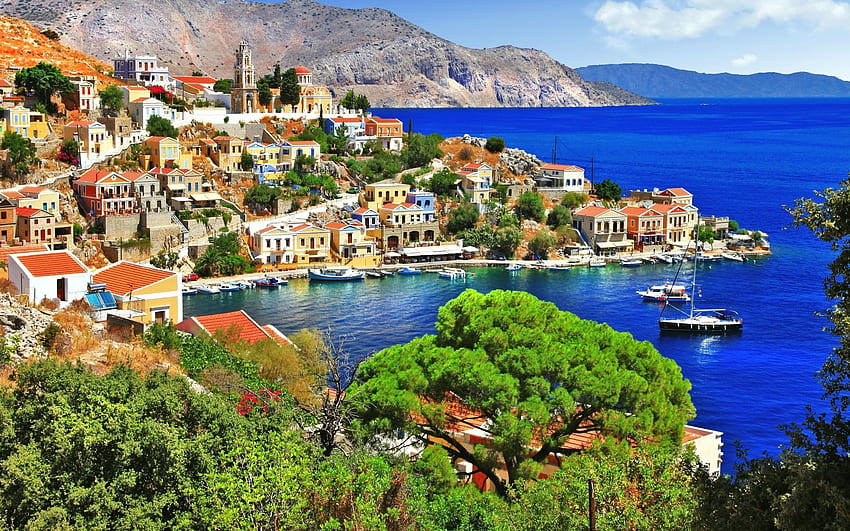 Urlaub in Symi, griechische Landschaft HD-Hintergrundbild