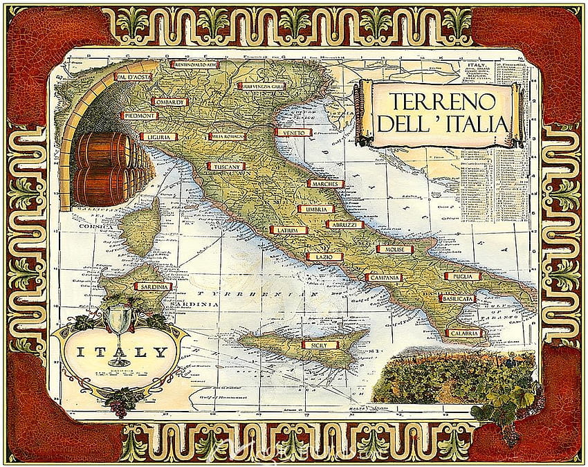 Wine Map of Italy on CGP Mural HD wallpaper